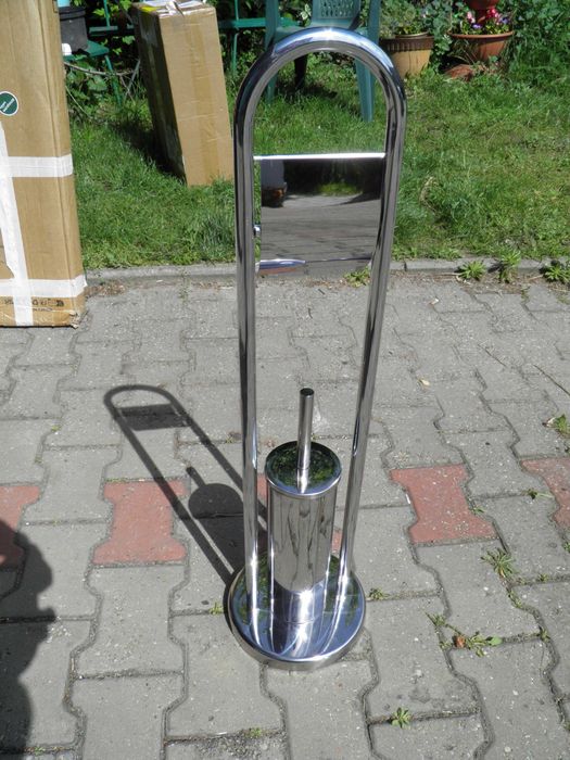 zestaw stojak na papier toaletowy+ szczotka do wc srebrny stalowy