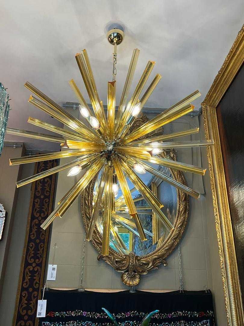 Lustre Sputnik 9 Lumes, 31 Barras Vidro Amarelo Estrutura Metal SÉC.XX