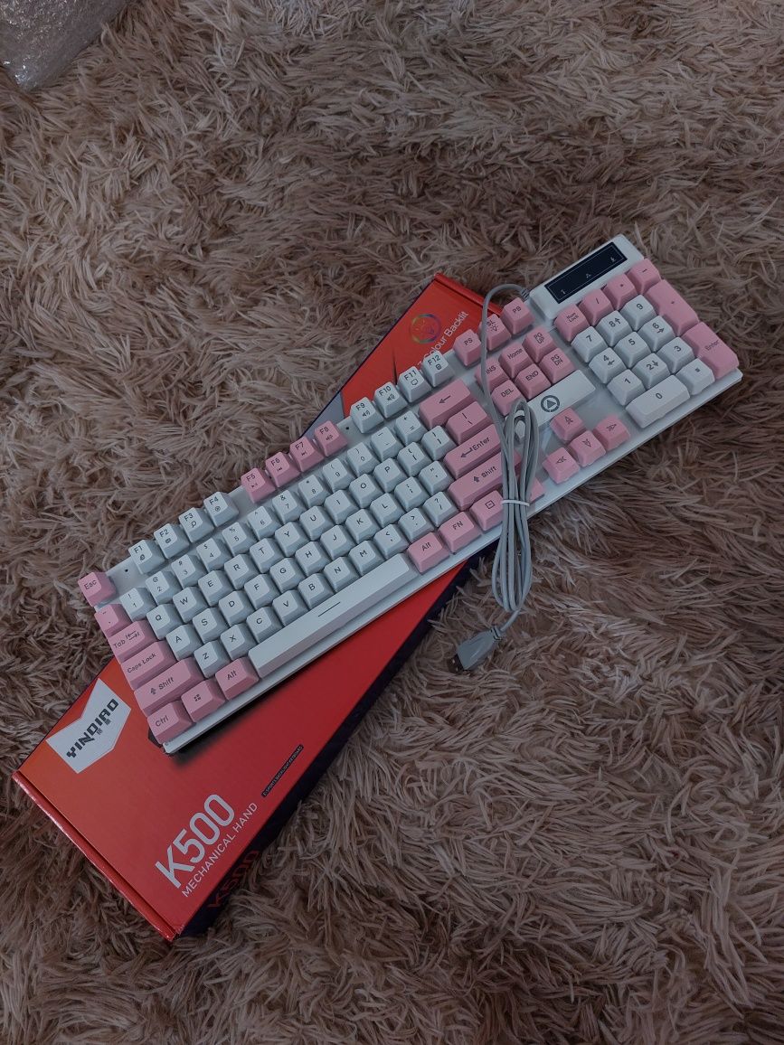 Клавіатура  k500 біло рожева