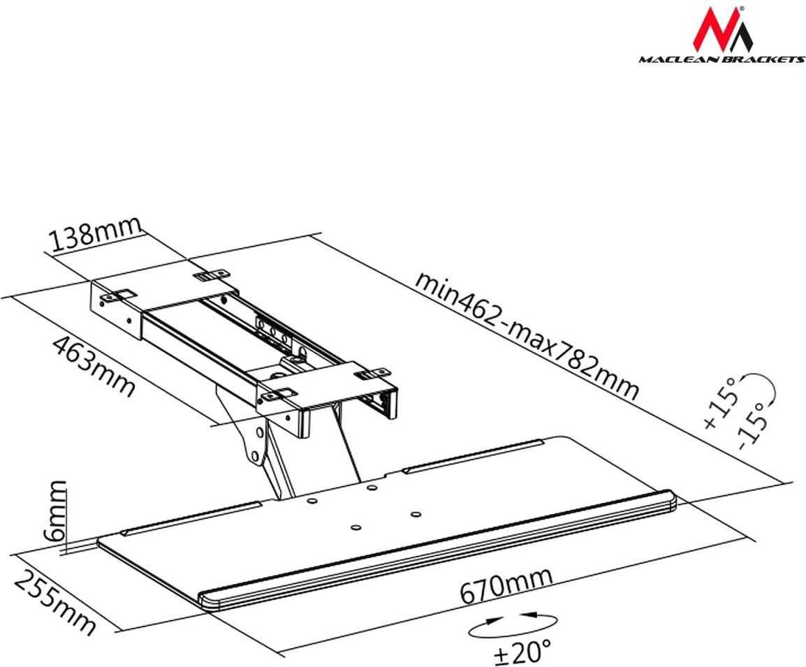 Maclean MC-757 Uchwyt na klawiaturę wysuwany, biuro, biurko