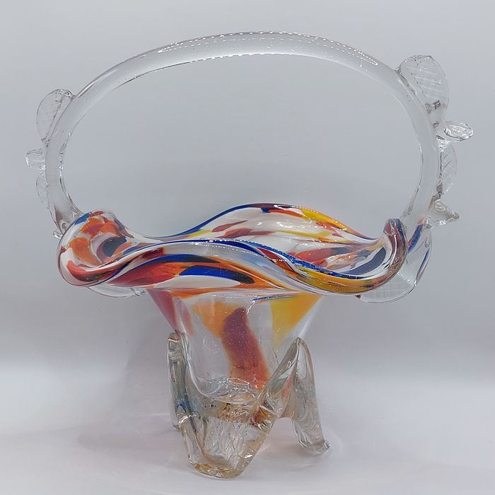 Koszyk z kolorowego szkła PRL