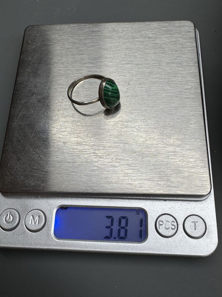 Piękny stary pierścionek srebro 925 3.8g malachit K