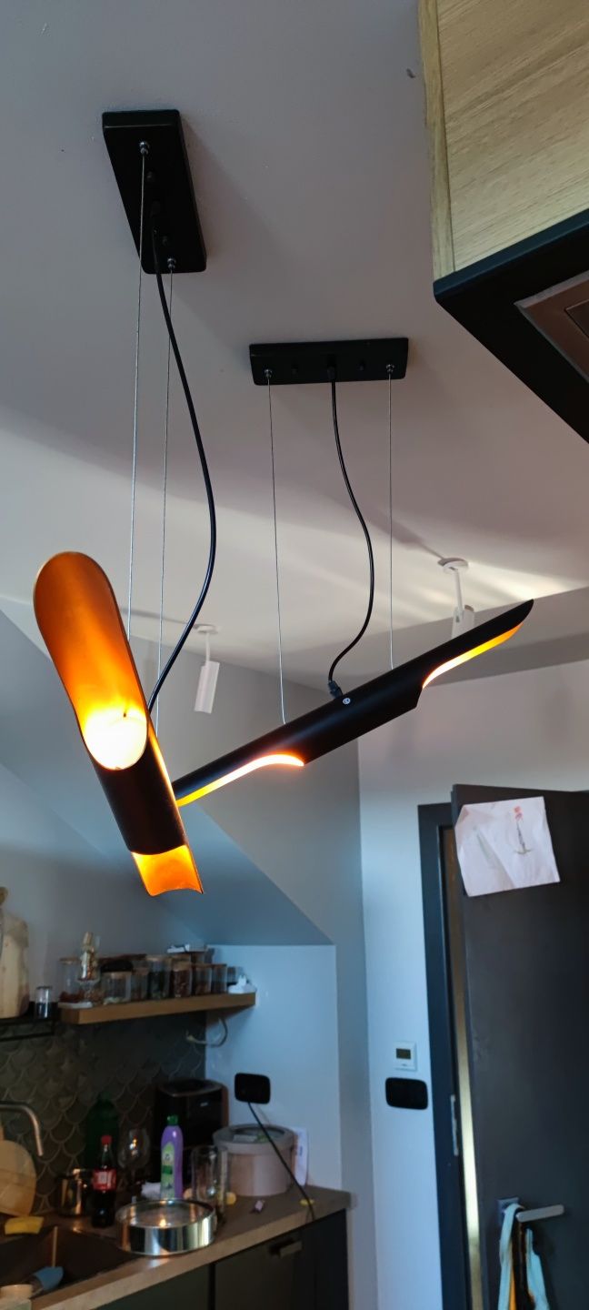 3 Lampy inspirowane czarno złote podłużne wiszące 60 cm