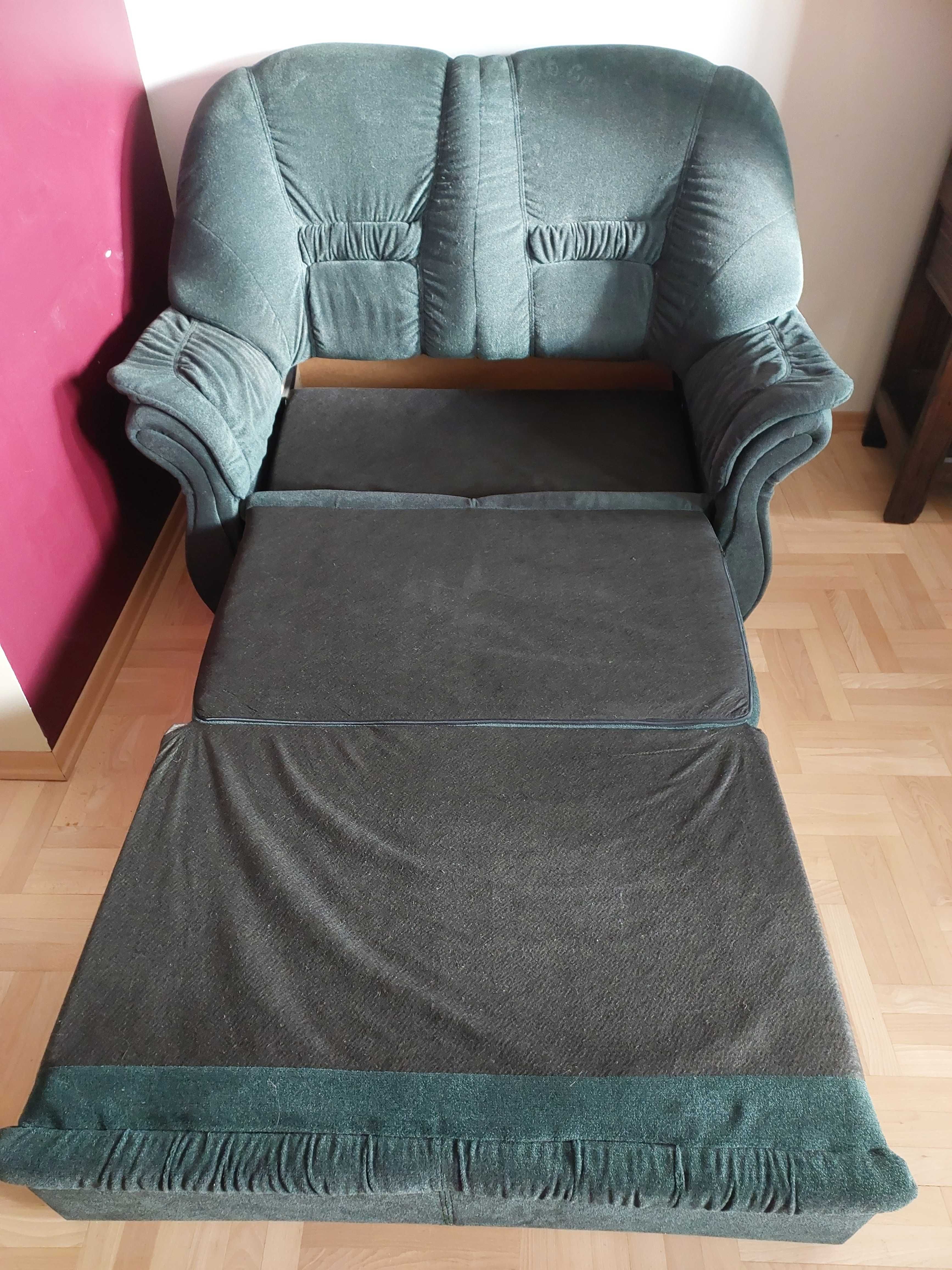 Sofa z funkcją spania i pojemnikiem na pościel zieleń butelkowa