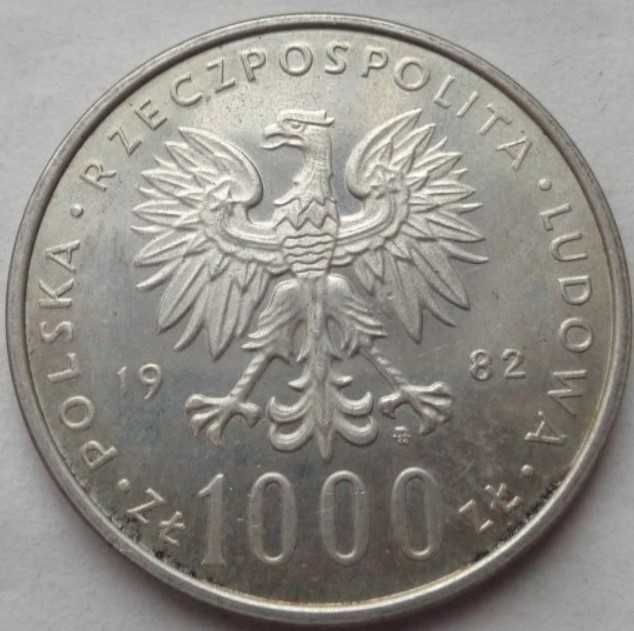 Srebrna moneta 1000 zł z 1982 roku z wizerunkiem Jana Pawła II