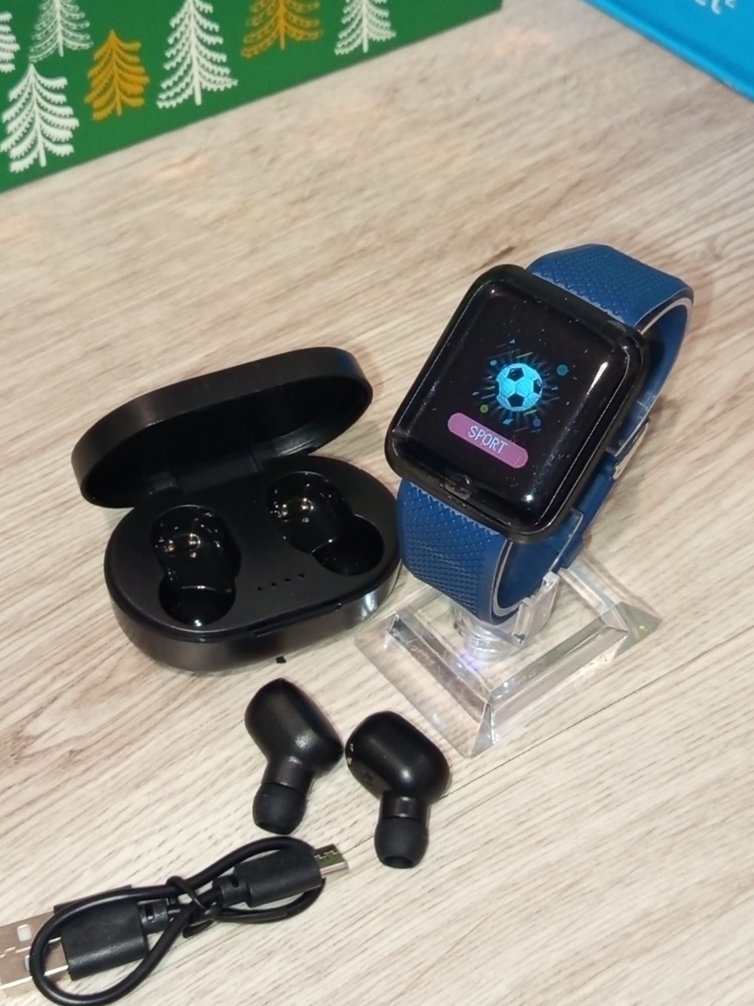 Zestaw słuchawki bezprzewodowe plus zegarek Smart watch