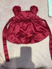 Elegancka sukienka dla dziewczynki 62-68 czerwona satynowa