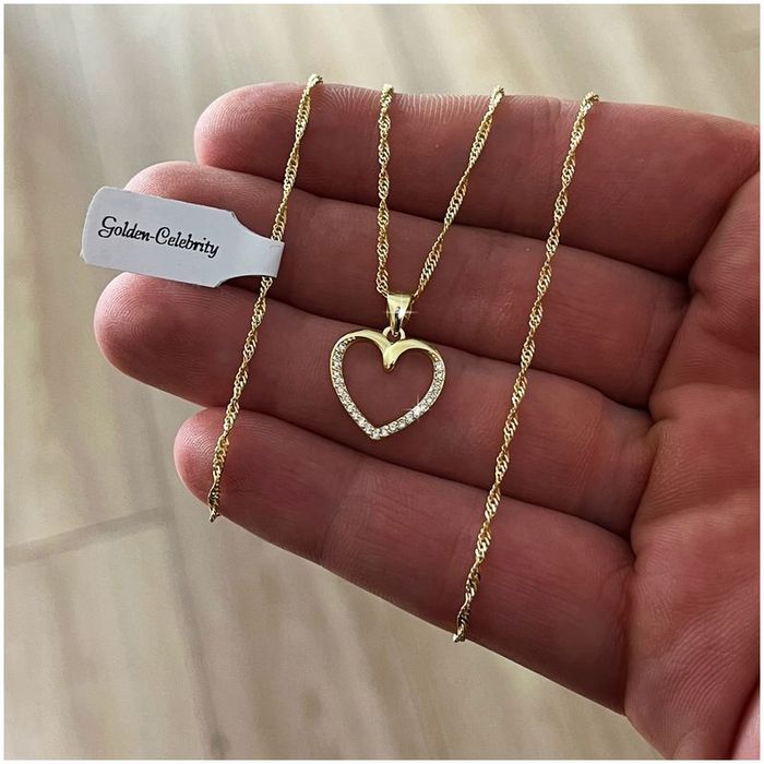 Złoty Damski Naszyjnik Serce 925/585 Łańcuszek Zawieszka + Róża Wieczn