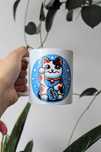 Kubek Maneki neko, japoński kotek, niebieskie tło 330ml