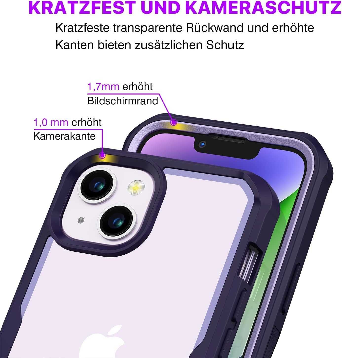 CENHUFO etui 360 iPhone 14 Plus pancerne fioletowe + szkło na aparat