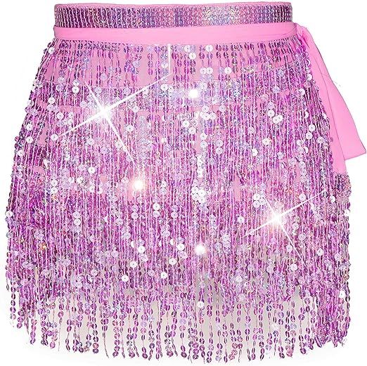 Pas taneczny Belly Dance z cekinami, różowy One Size