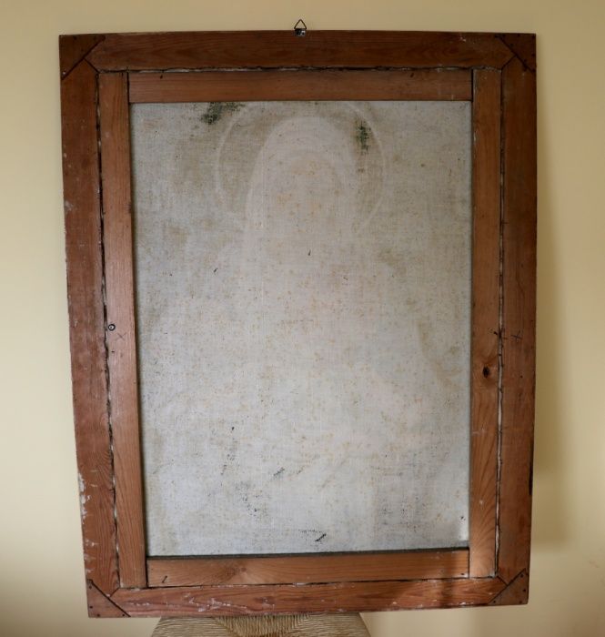 Stary, duży obraz olejny Matka Boska Karmiąca 1949r. antyki starocie