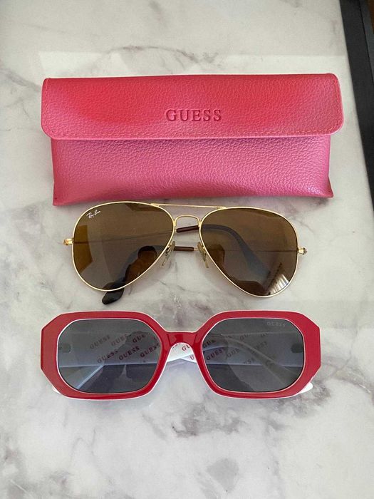 Óculos de Sol Rayban Aviador e Guess Vermelho e Branco