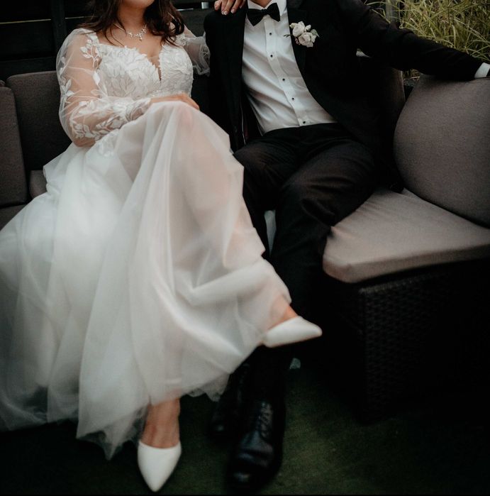 Suknia ślubna bez trenu, koronkowa, Boho