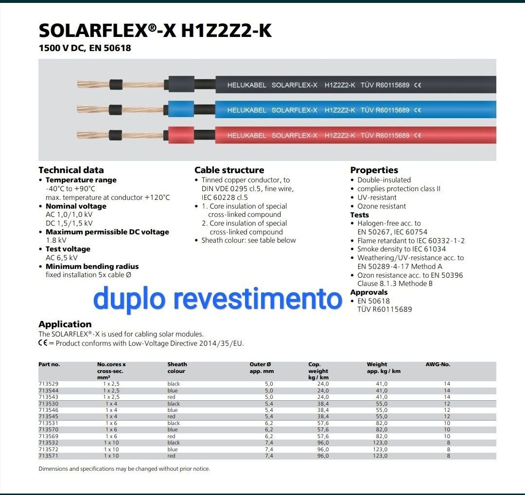 Cabo Solar de Bateria Soldar Terminais Olhal Conectores MC4