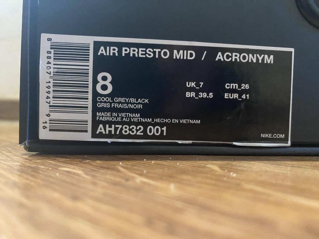 Nike x Acronym Air Presto Mid Cool Gray EUR41