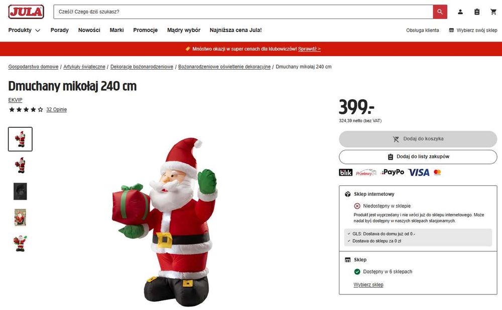 Mikołaj Dmuchany LED 240 cm i 360 cm - Idealny Na Święta!