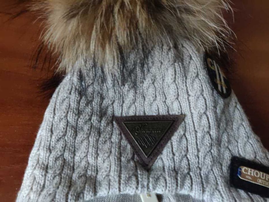 Шапка для дівчинки, двійна з помпоном,  вовна