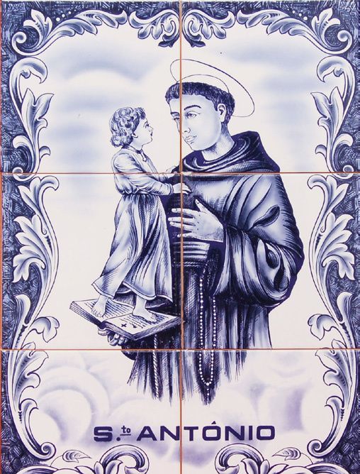 Painel de Azulejos Santo António AZUL 45X30CM Imagem Quadro c/ Menino