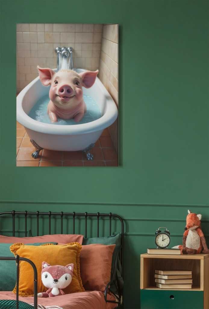 Świnka w wannie - dekoracja do domu - Obraz na ścianę - Świnia domowa