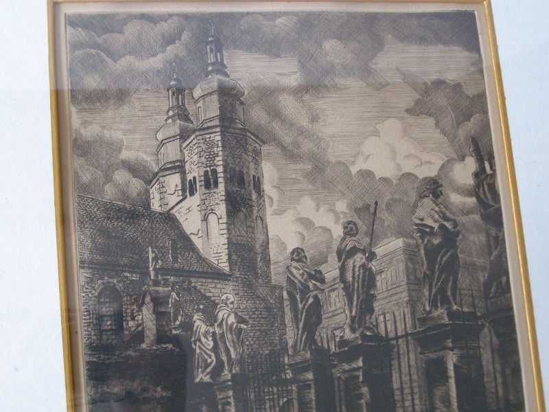 Wł. Zakrzewski - miedzioryt Kościół Św. Andrzeja - Kraków , sygn.