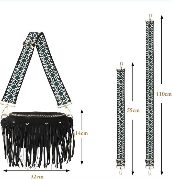 Torebka damska na ramię z frędzlami lub bez w stylu retro