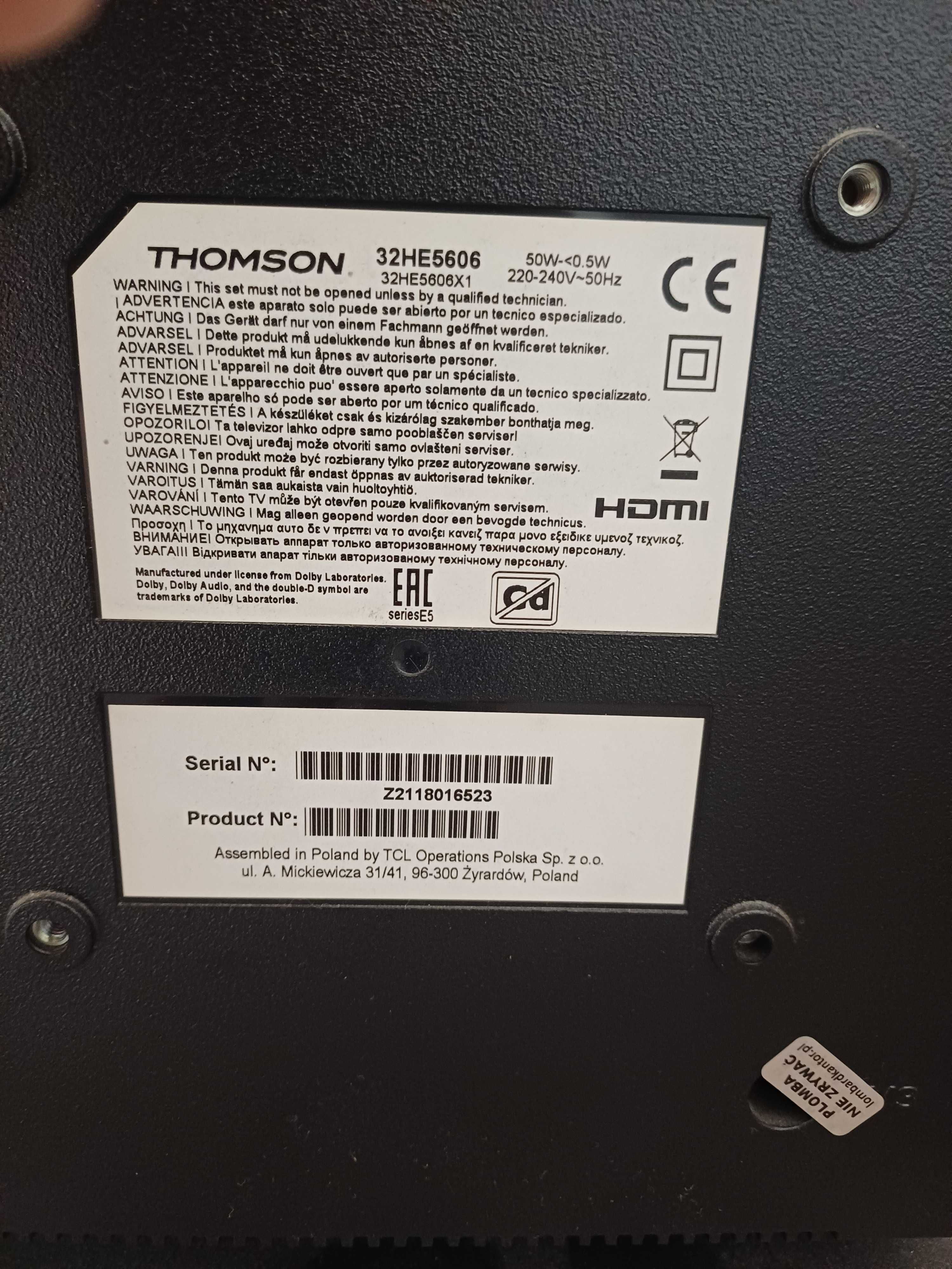 (1843/25)Telewizor Thomson 32HE5606 Smart TV 32cale