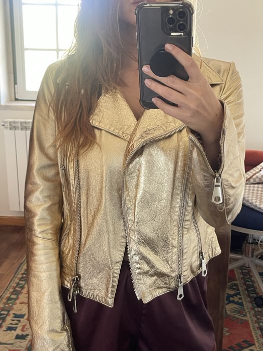 Casaco pele/couro dourado Daniele Alessandrini