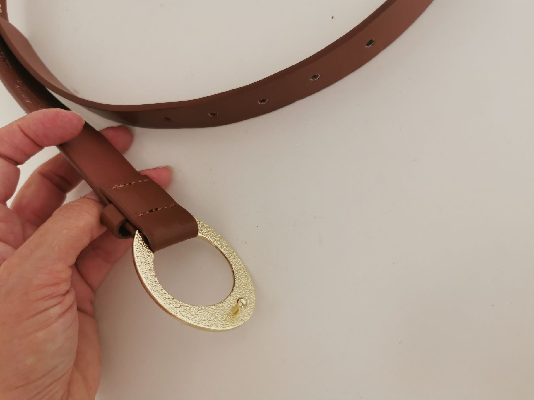Pasek brązowy złota klamra Bonprix 105 cm
