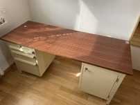 Biurko metalowe PRL 160x60, szuflady i szafka zamykane
