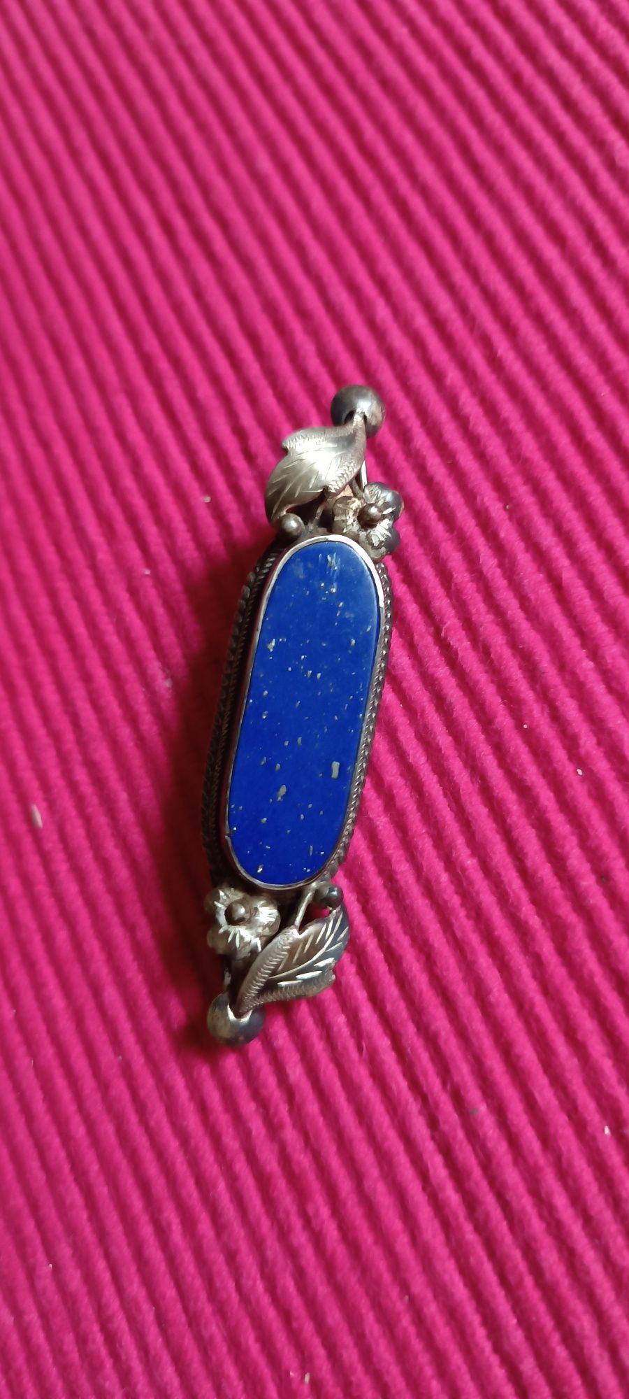 Srebrna broszka z Lapisem lazuli naturalnym