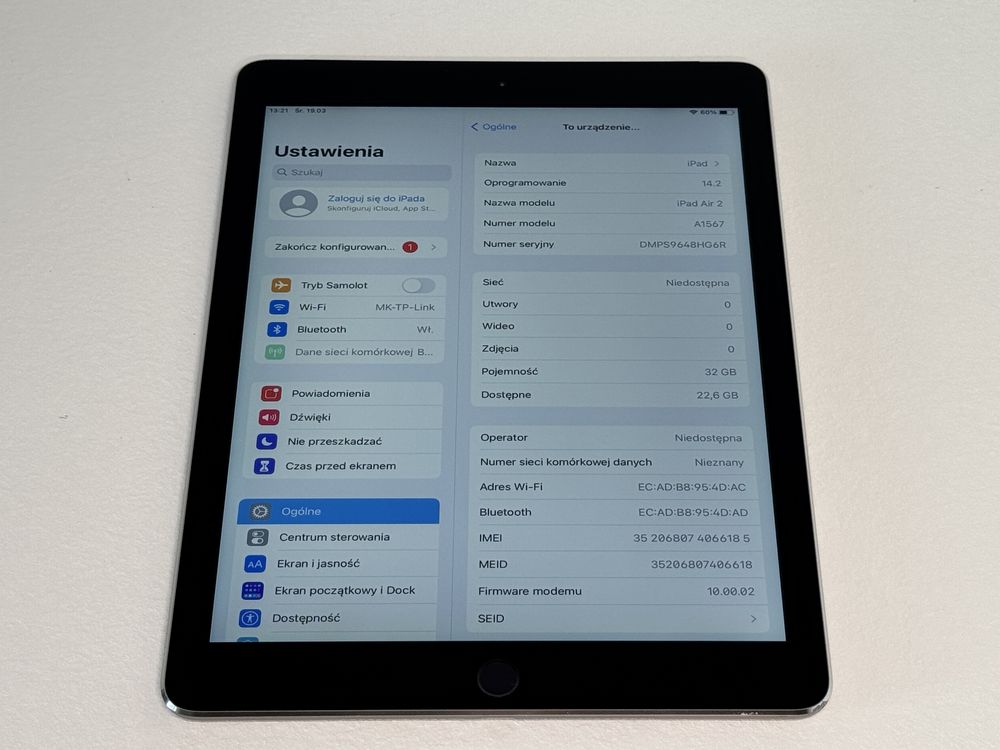 iPad Air 2 (A1567) 32GB - Cellular (LTE) - faktura VAT 23%