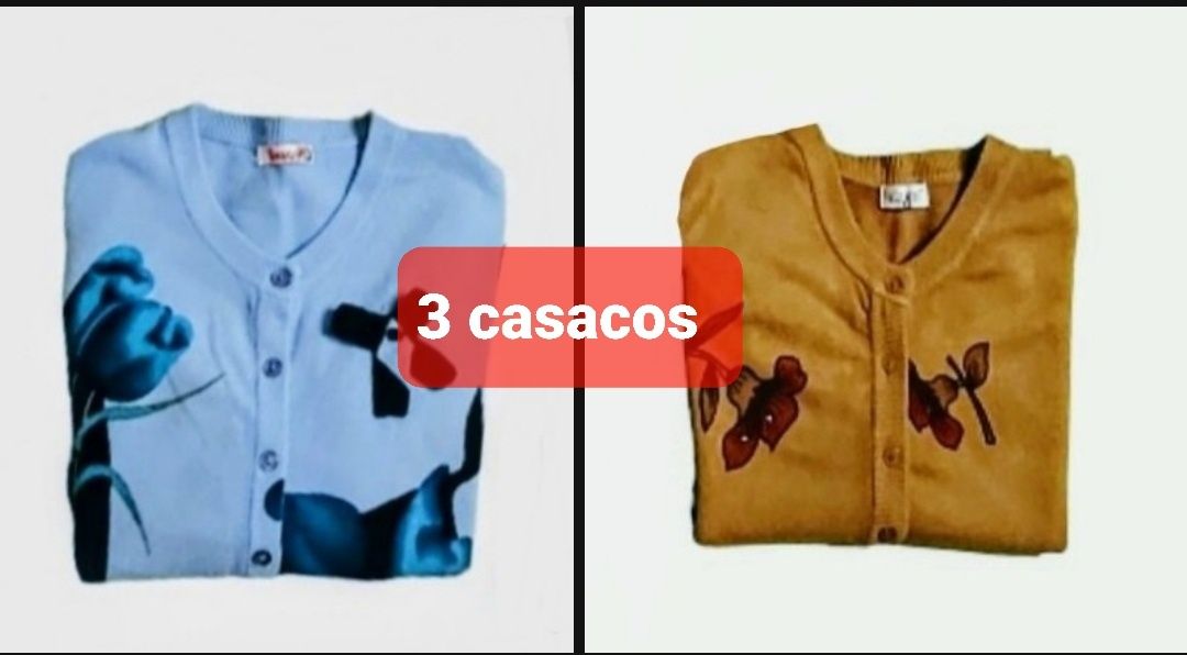 Lote de 3 casacos Senhora em malha, com bolsos