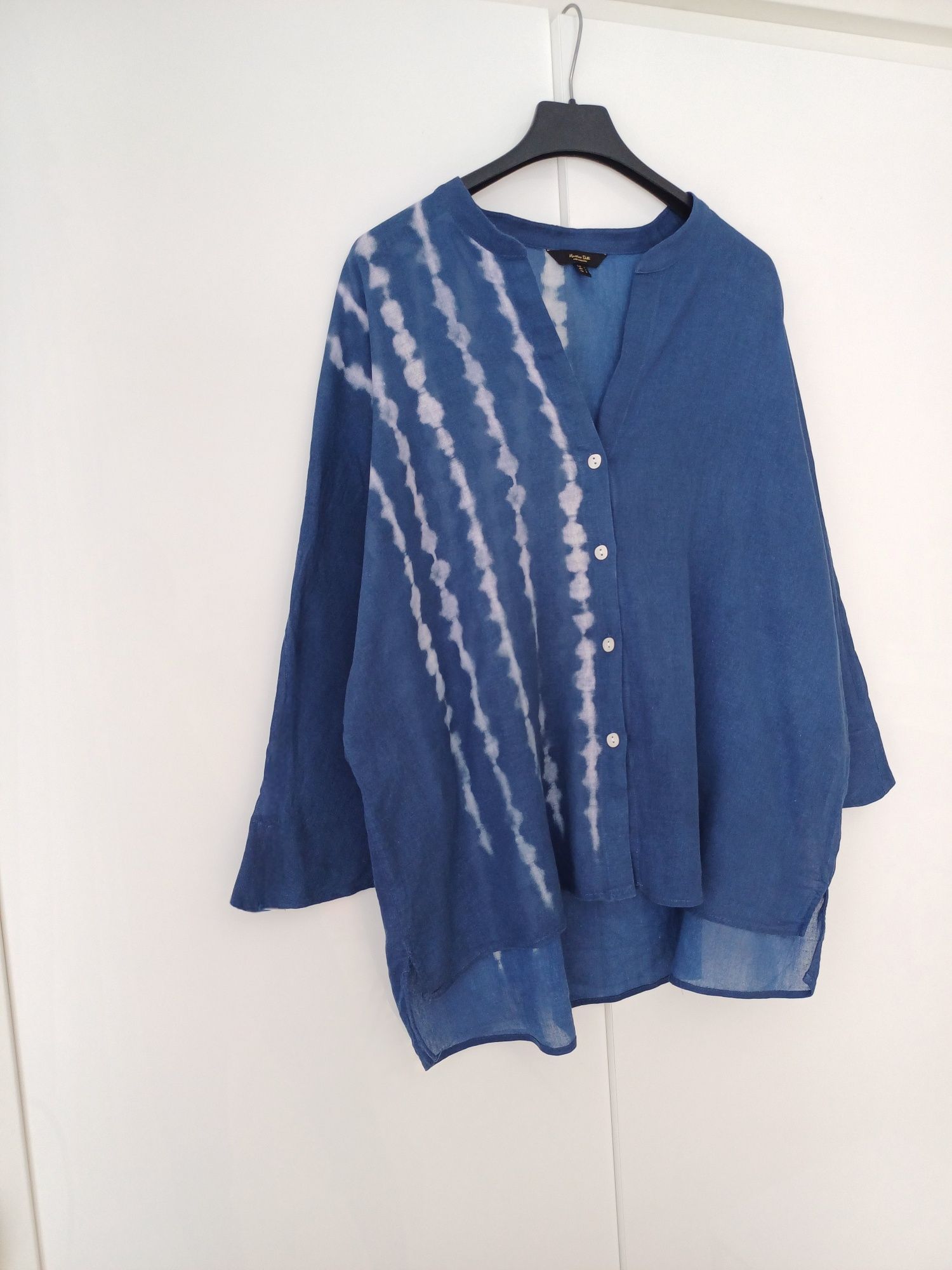Massimo Dutti koszula oversize bawełna niebieska print rękaw 3/4