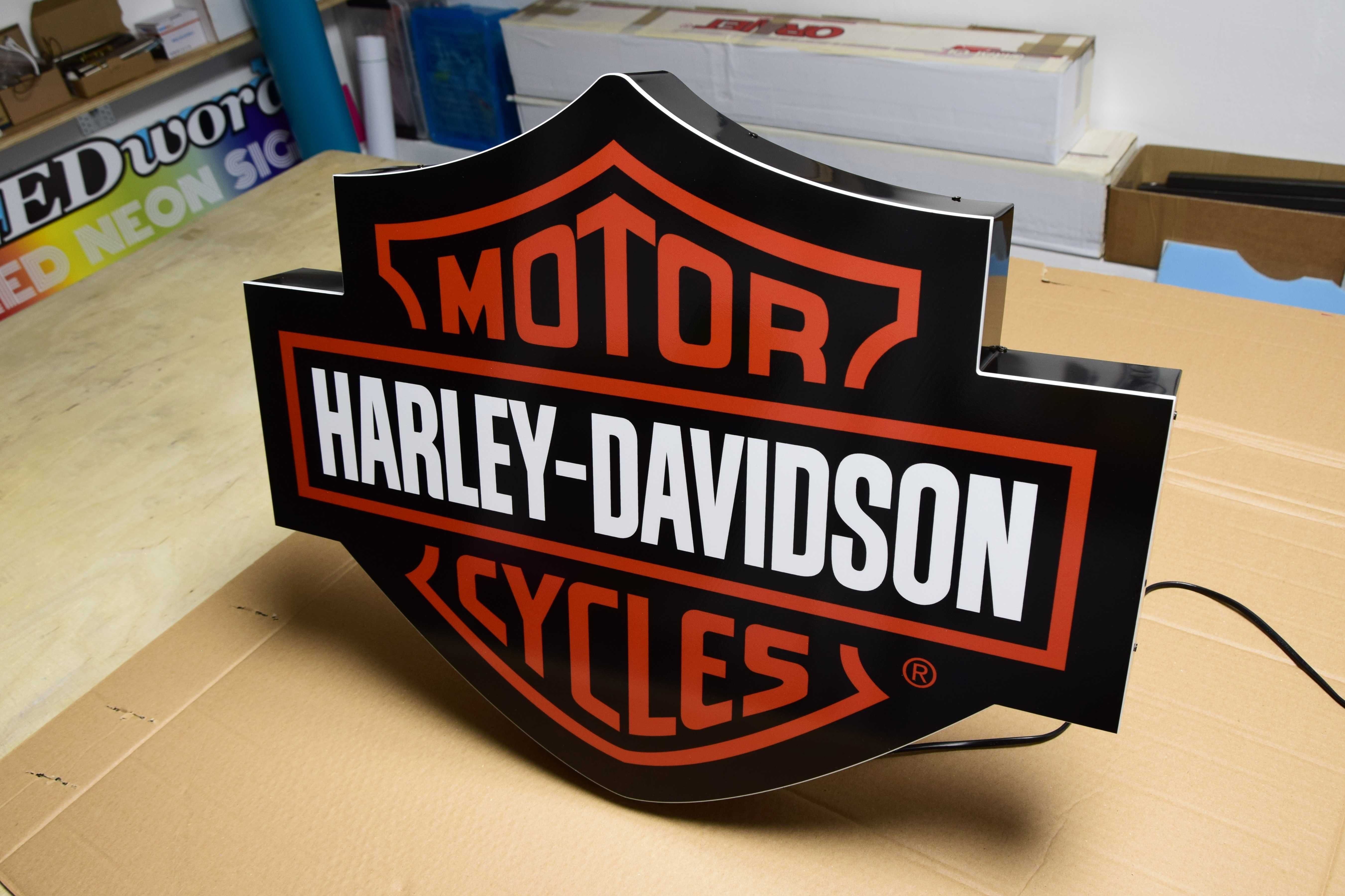 Podświetlane Logo Harley - Davidson, Reklama H-D, Neon LED, Baner 3D