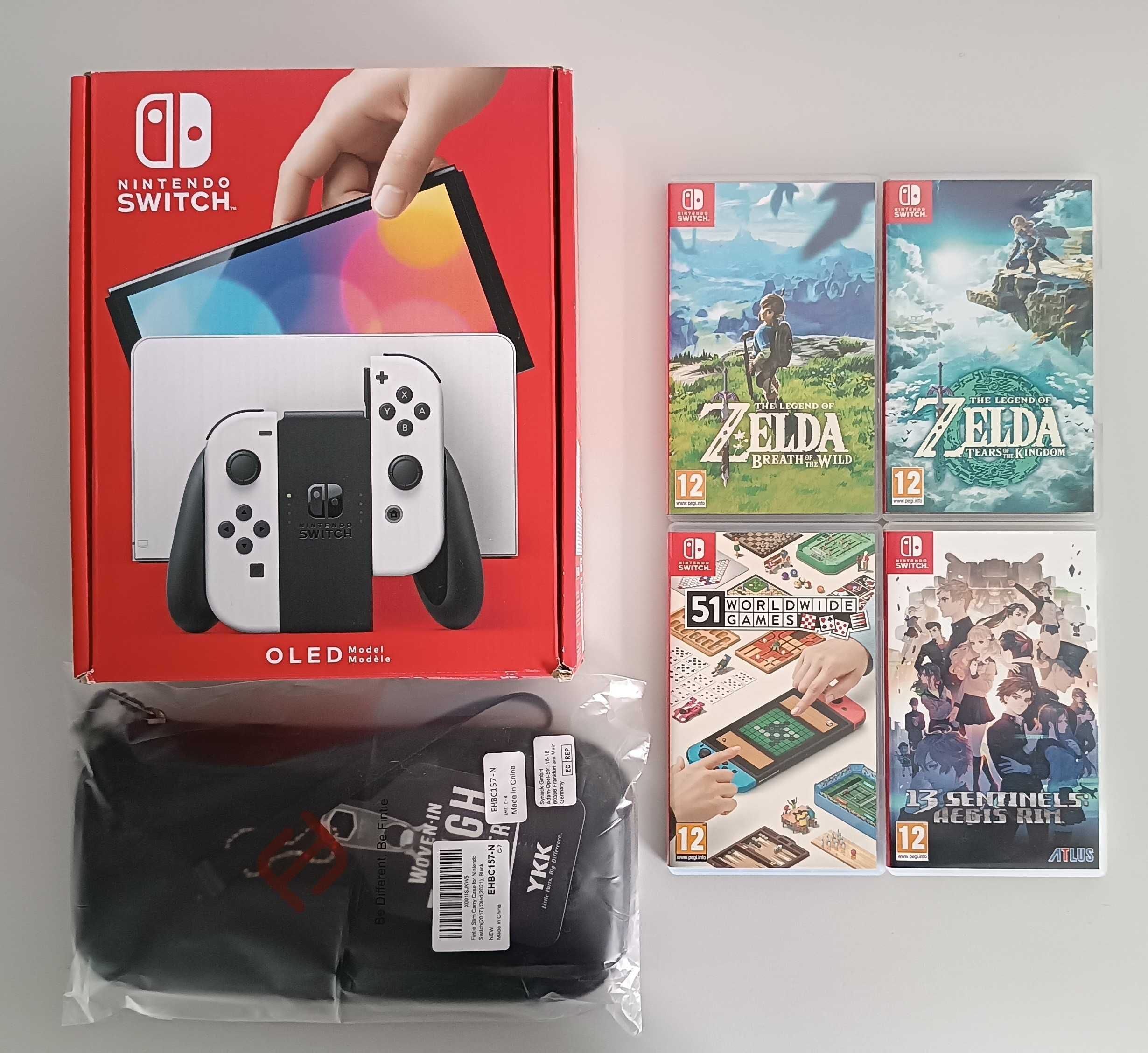 Konsola Handheld Nintendo Switch OLED Biały + 4 Gry i Utwardzane Etui
