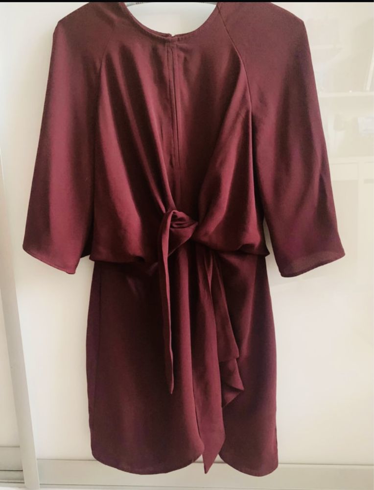 Bordowa burgundowa sukienka mini Topshop jak Asos rozcięcia wiązana 34