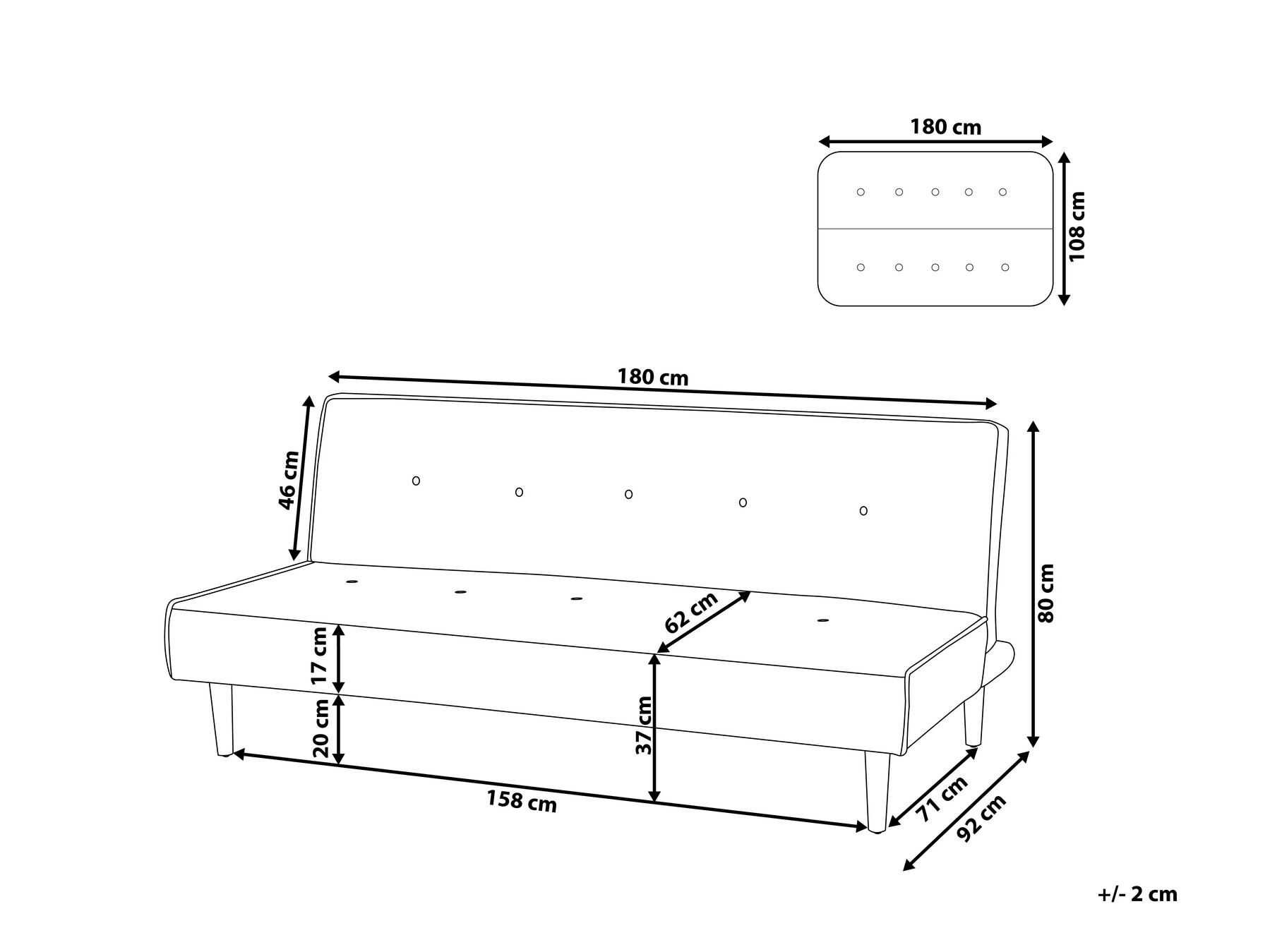Sofá-cama de 3 lugares, cinzento - Excelente Estado