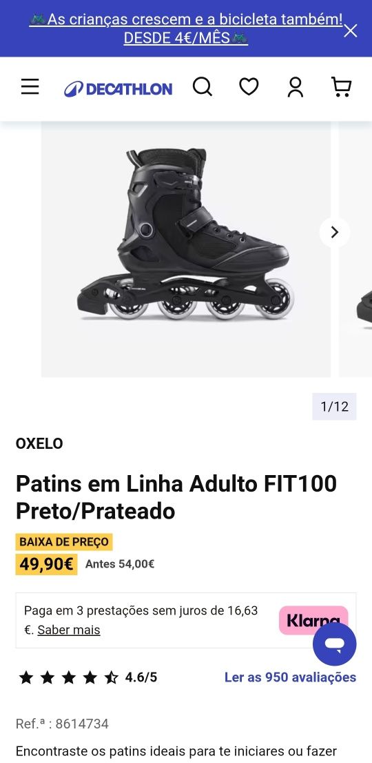 Patins em linha Oxelo Fit00 NOVOS