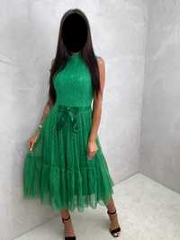Tiulowa sukienka MIDI TEGALIA, zielona, rozmiar S