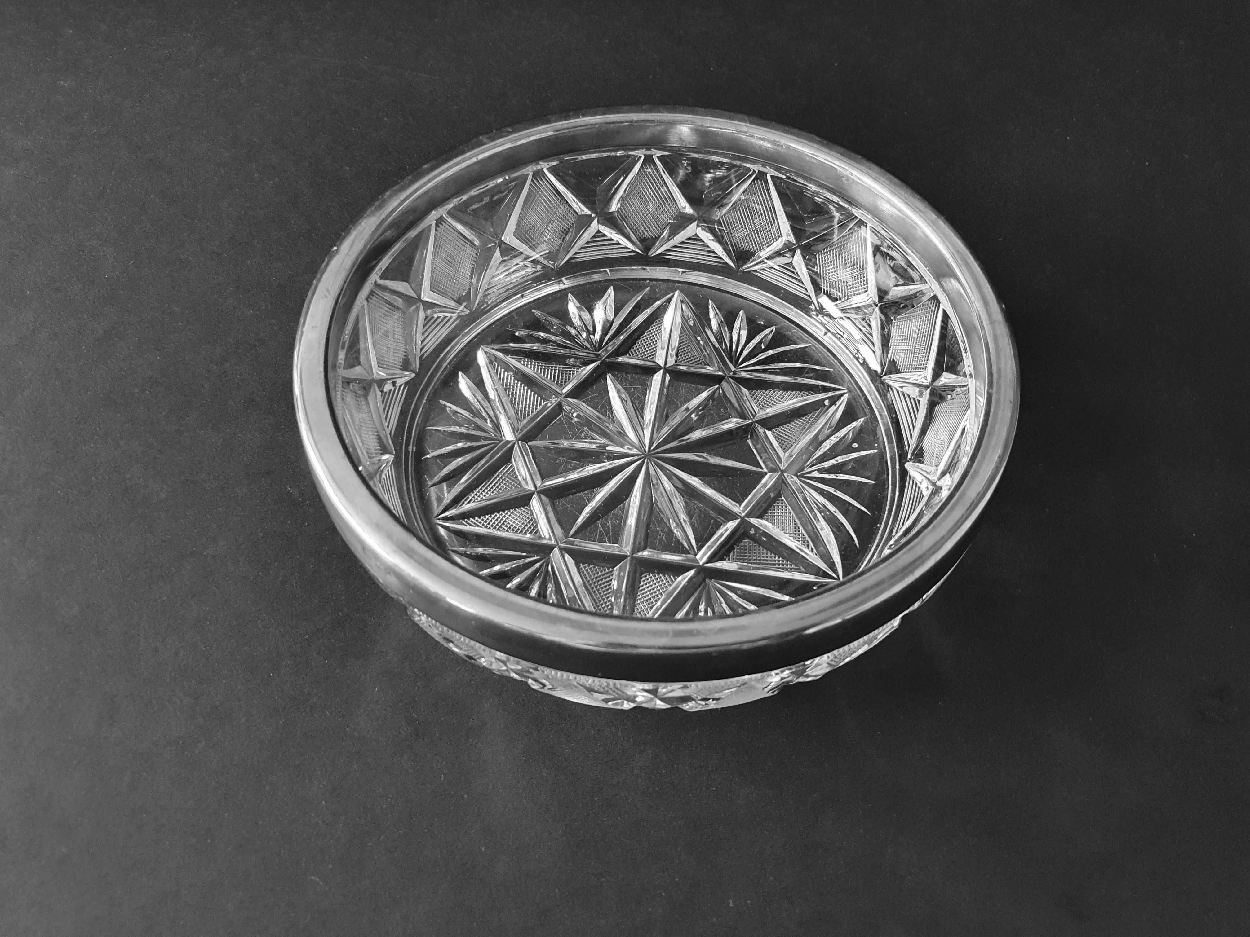 Miska Popielnica Hefra kryształowa z posrebrzaną obrączką