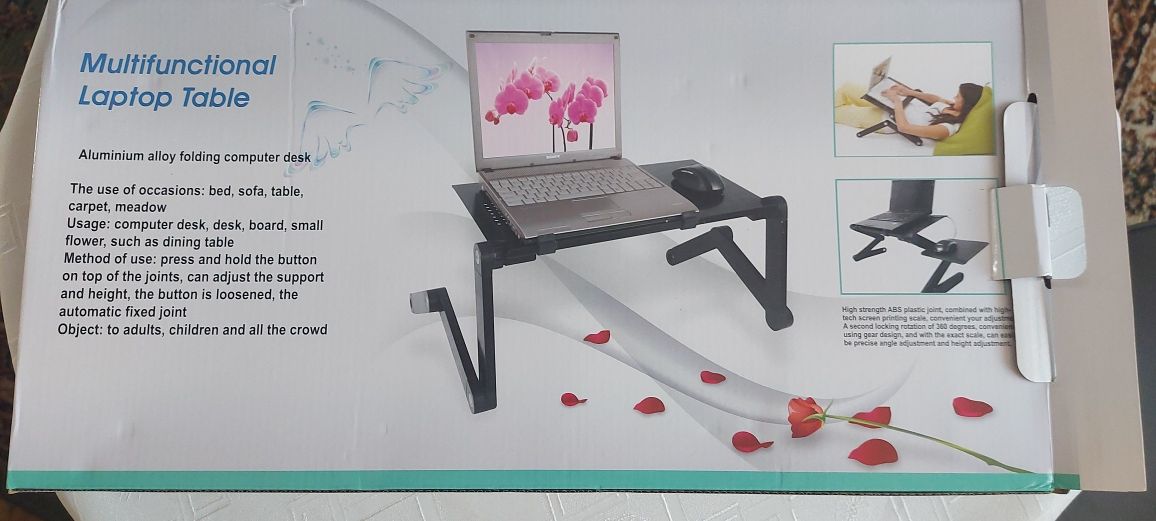 biurko aluminiowe regulowane na laptopa z wentylatorem