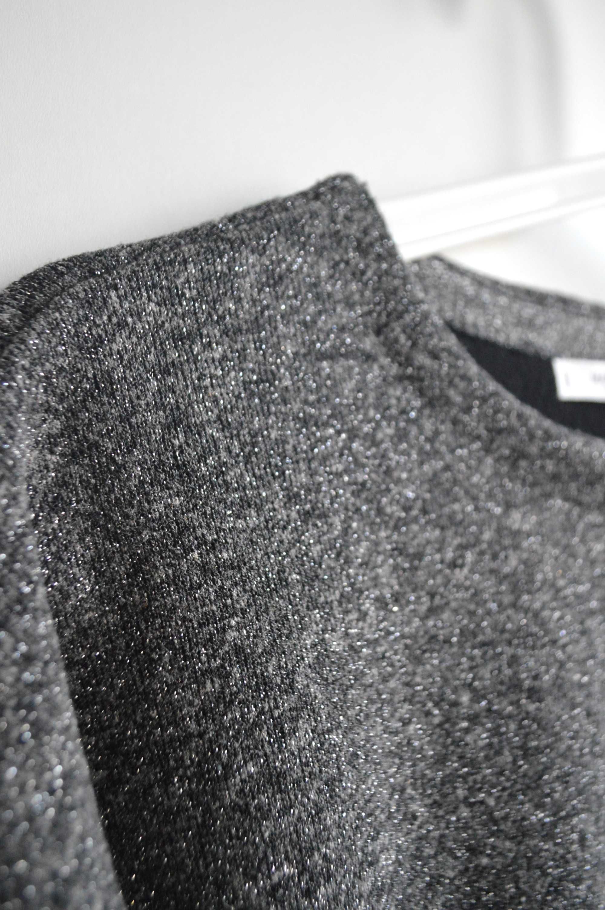 Mango sweter S/M bluza srebrna połyskująca luźna oversize minimalizm