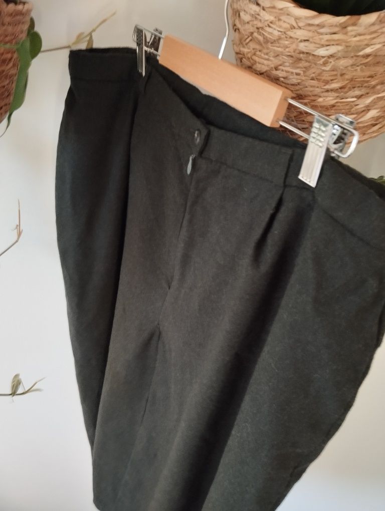 Prosta spódnica midi, wełniana, ciepła, khaki, ciemnozielona, plussize