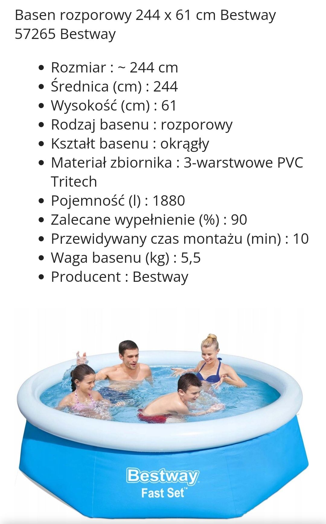 Basen rozporowy BESTWAY z pompką i filtrami