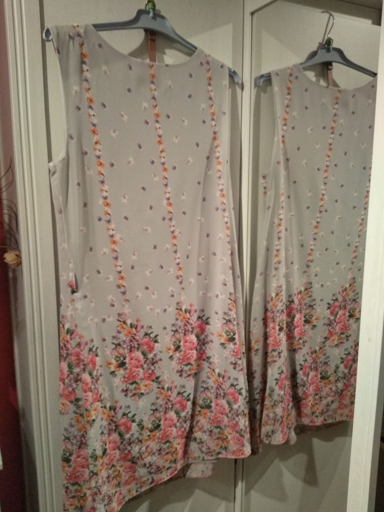 Sukienka Atmosphere Primark szara w kwiaty, z paskiem r. 38