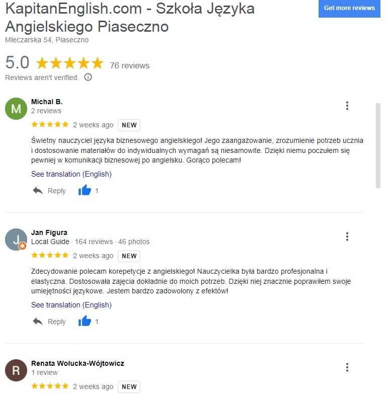 Jeśli angielski to tylko z Kapitan English! 76 opinii, Faktury