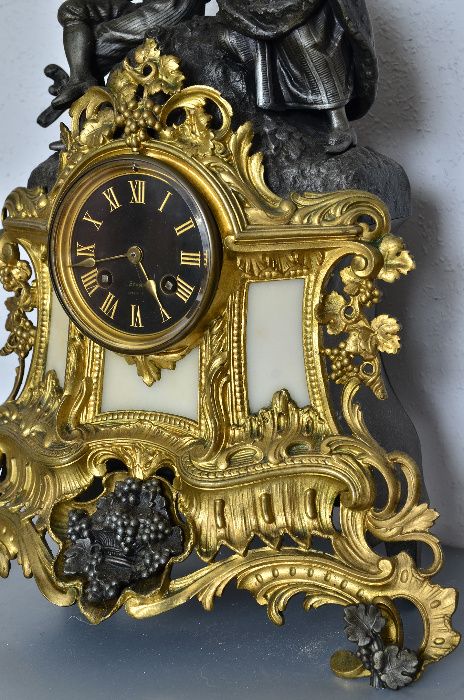 Francja XIX winobranie piękny zegar stojący kominkowy