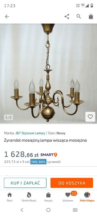 Stary żyrandol z mosiądzu