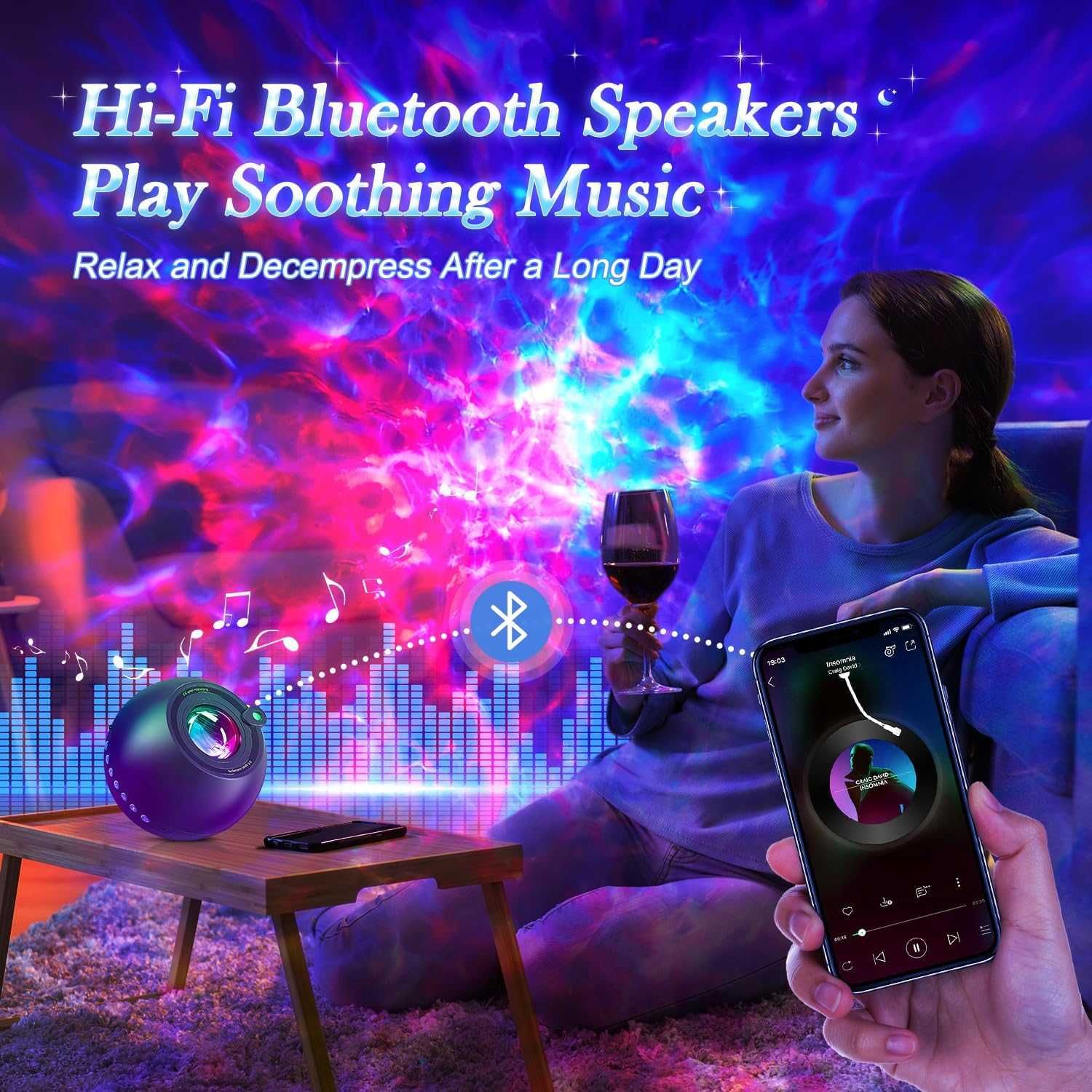 PIKOY Projektor LED gwiaździste niebo Galaxy RGB 3D głośnik bluetooth